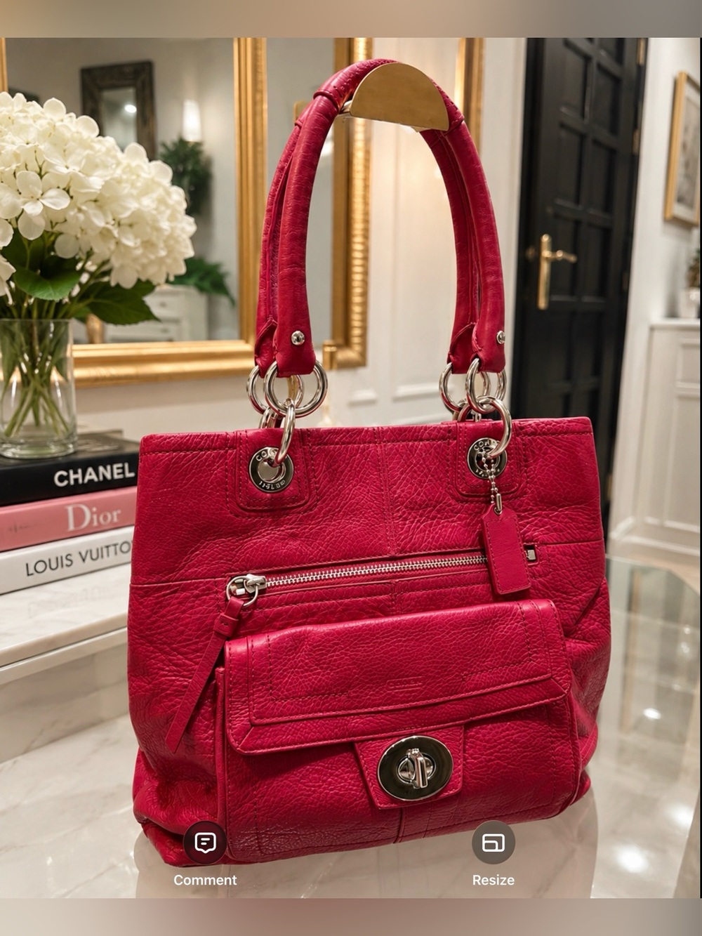 Coach EUC Penelope Pebbled Leather Red Shoulder Tote Bag with Silver Hardware